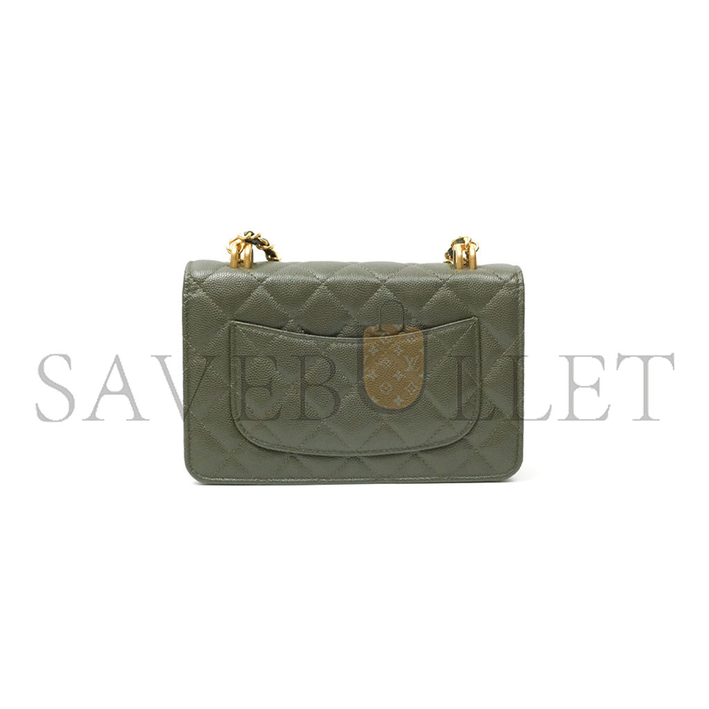 CHANEL MASTER WALLET ON CHAIN WOC DARK OLIVE GREEN CAVIAR GOLD HARDWARE AP3019 (19*12*3.5cm)